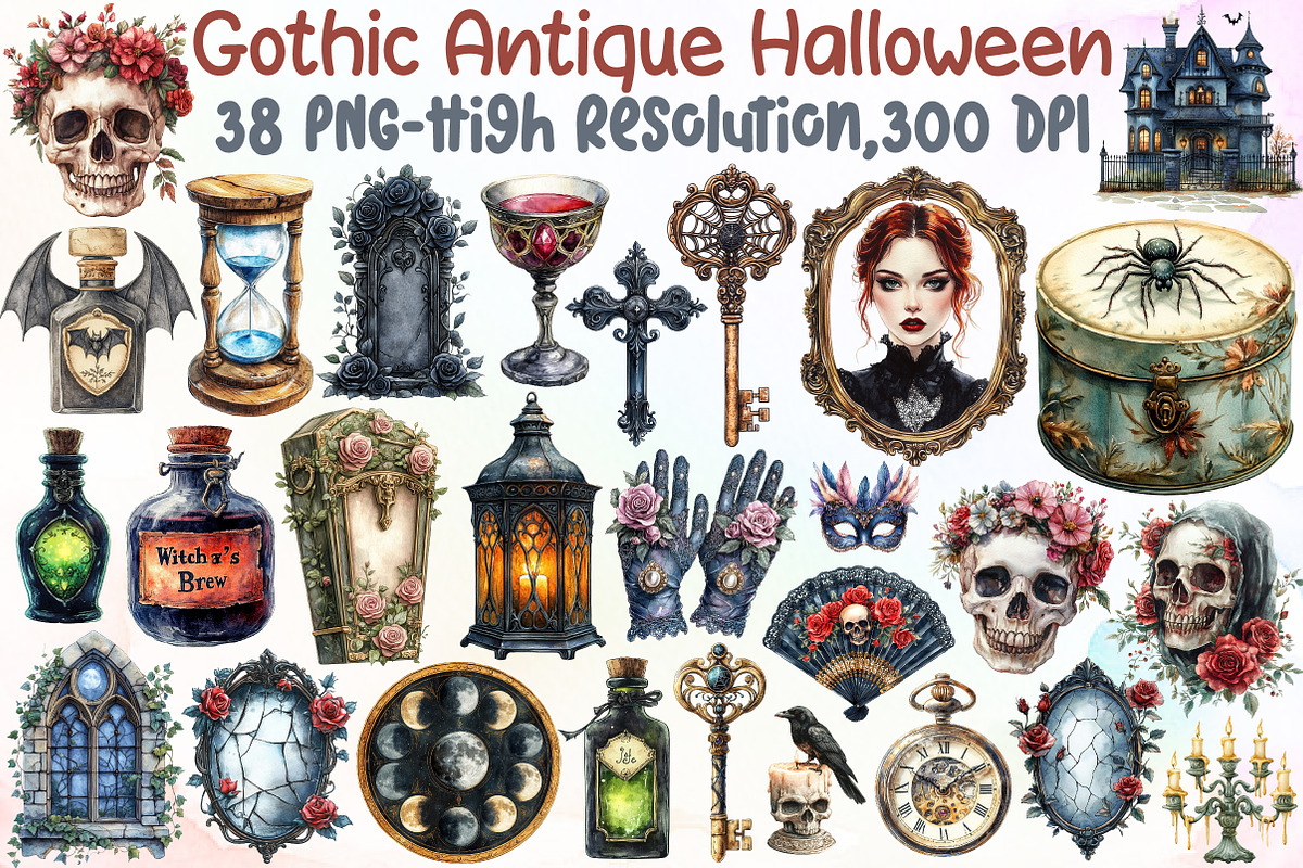 Gothic Antique Halloween Clipart Bun, an Illustration by Sublimation Artist (Photo 1 of 6)