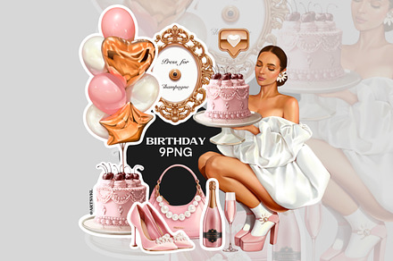Happy birthday illustration,stickers