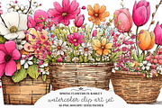 Spring Flowers In Basket Rustic Clip, an Illustration by GatewayDesign (Thumbnail 1 of 4)