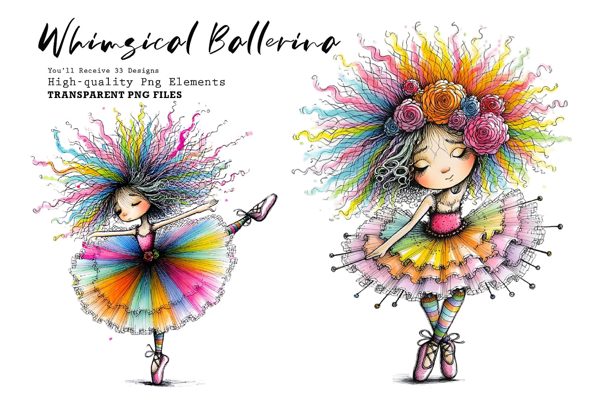 Whimsical Ballerina Clipart, a Seasonal Illustration by CreationArt (Photo 1 of 7)