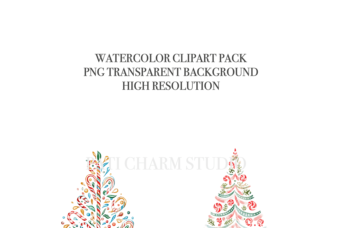 Funny Christmas Tree Clipart Set, a Decorative Illustration by Pati Charm Studio (Photo 4 of 8)