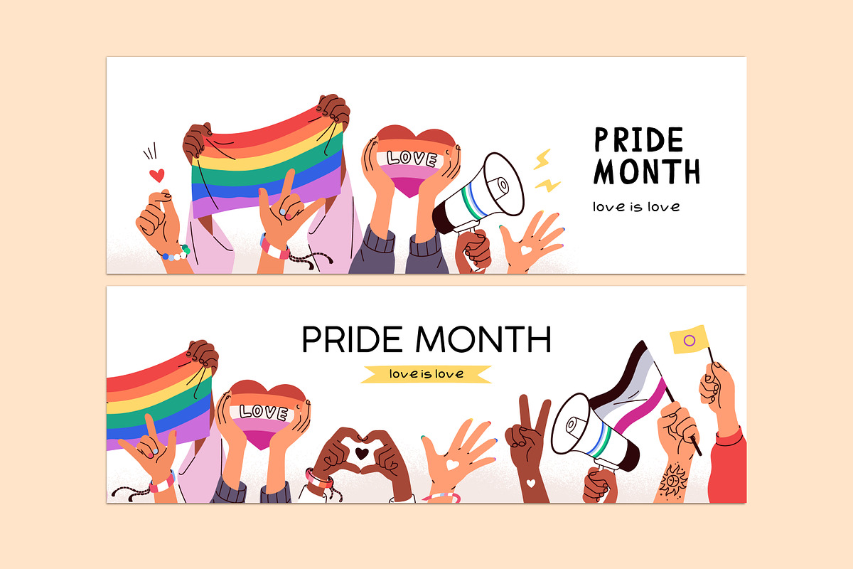 LGBTQ Pride Month banners set, a Background Graphic by Good Studio (Photo 2 of 7)