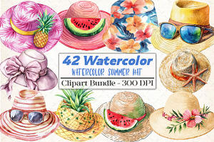 Watercolor Summer Hat Clipart, an Illustration by DreamCafeArt