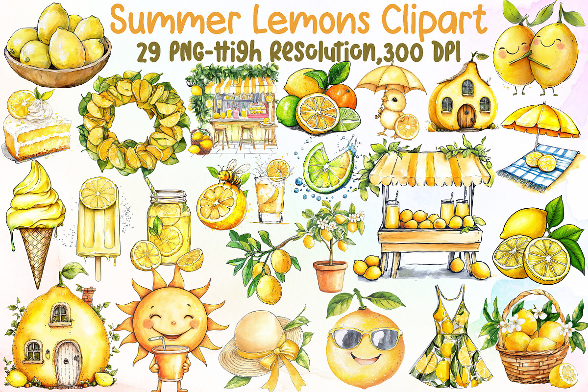 Summer Lemons Clipart, an Illustration by Sublimation Artist (Photo 1 of 6)