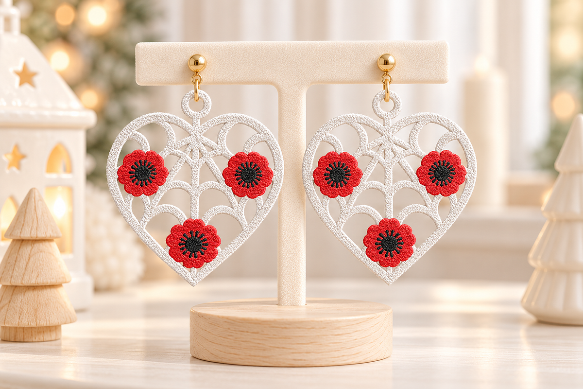 Flower Heart Earrings Embroidery, an Object Graphic by Craft Nest (Photo 3 of 4)