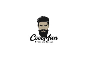 Cool Man With Beard Style Logo