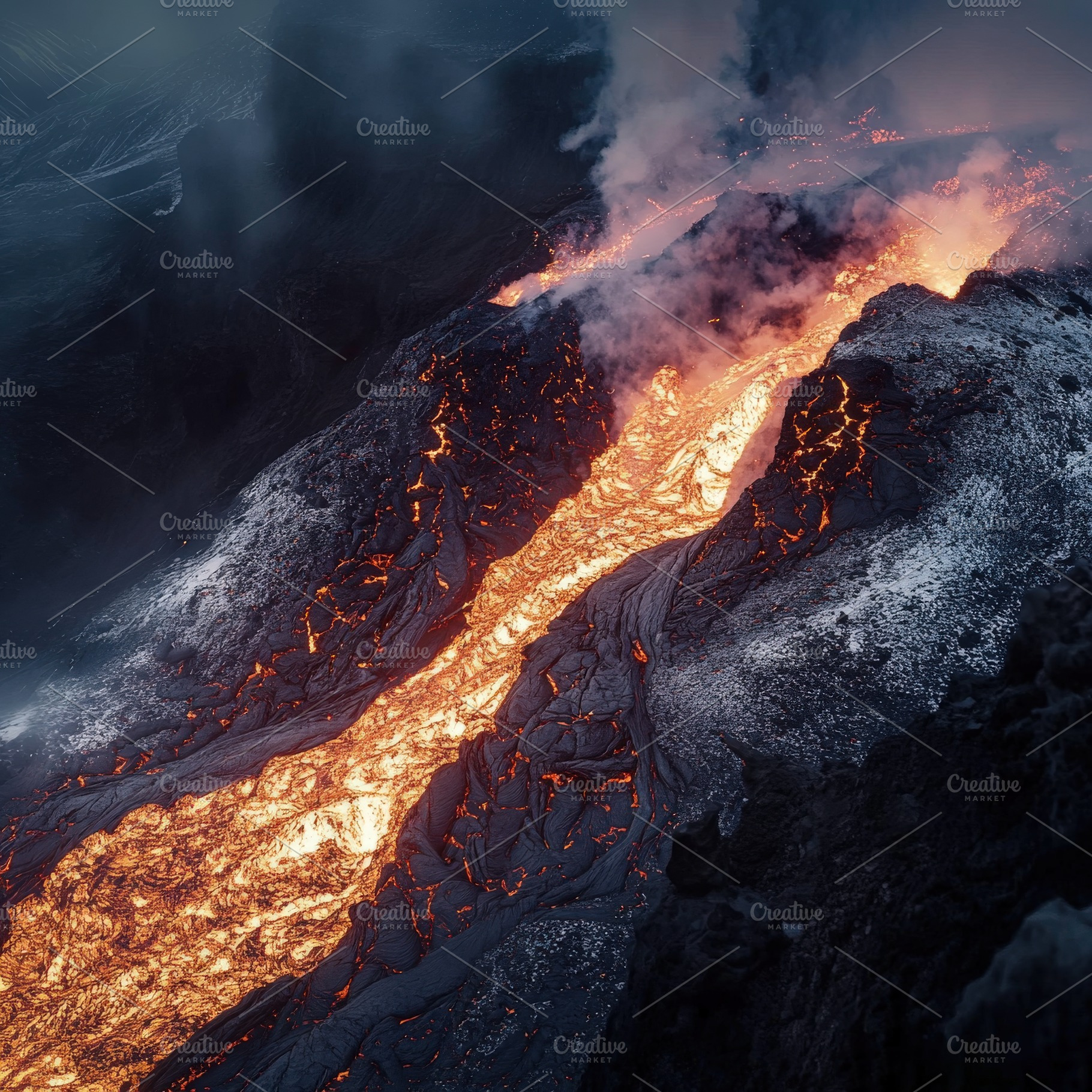 Aerial view Molten Lava Flow, a Nature Photo by Virgo Studio