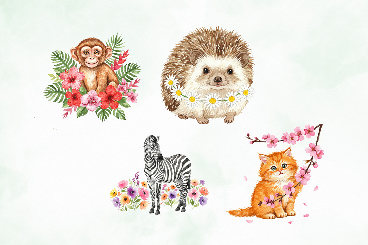 Whimsical Animals & Floral Clipart, an Illustration by Creative Art (Photo 2 of 9)