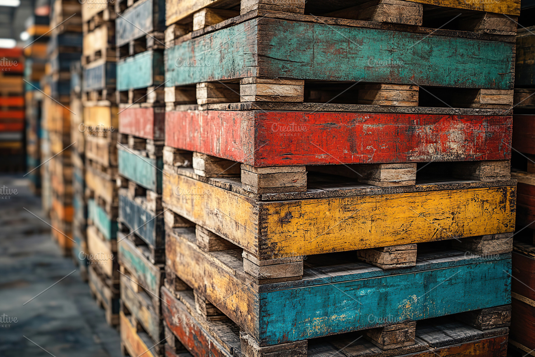 Stack wooden pallets in warehouse, a Photo by AlyaAnd