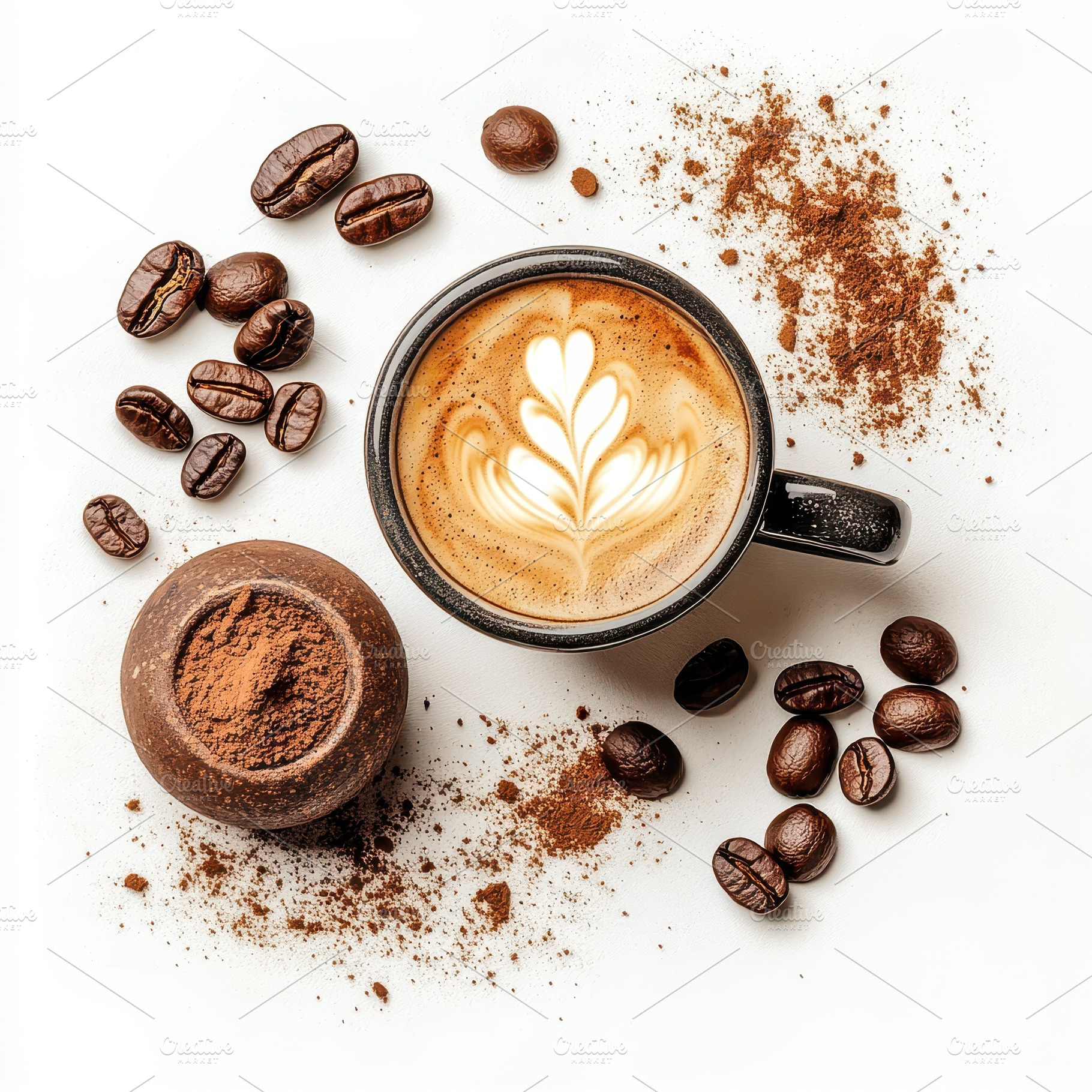 Aromatic Coffee Latte Art Beans and, a Food & Drink Photo by Pixeness Studio