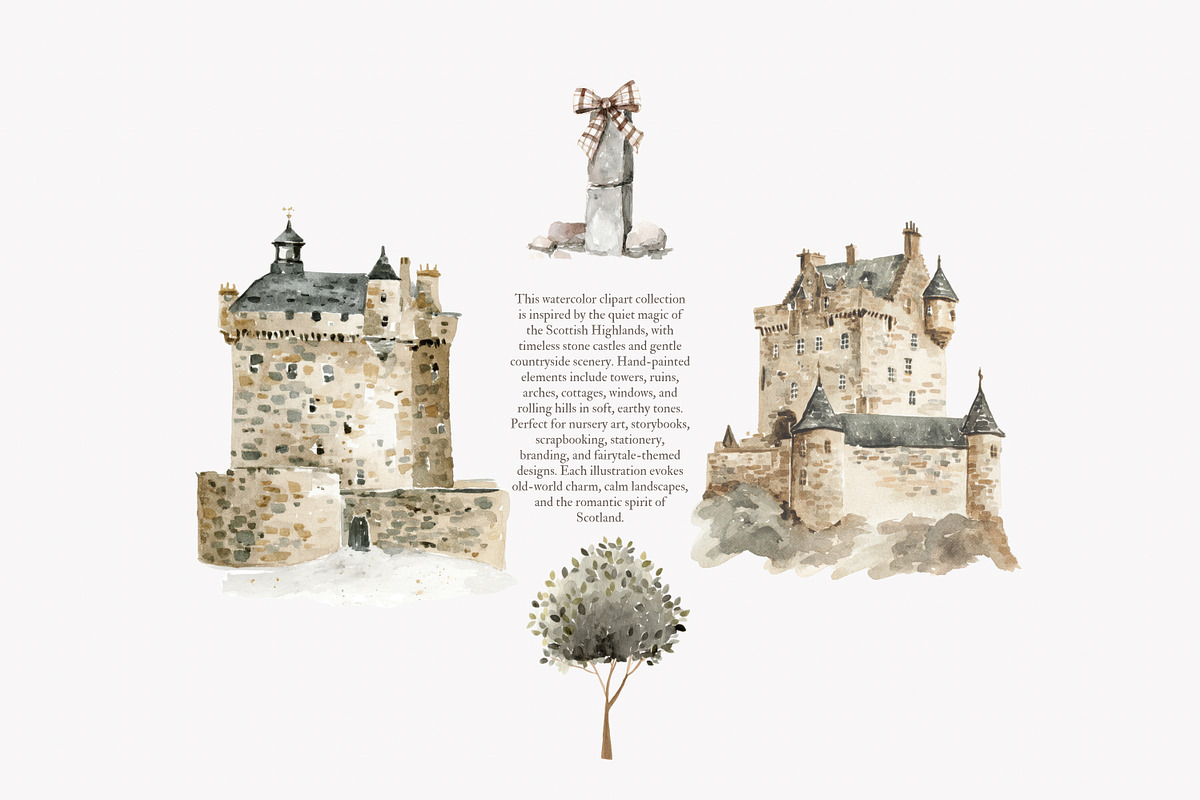 watercolor castles clipart set, a Decorative Illustration by Patishop Art (Photo 3 of 6)