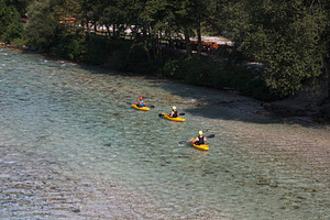 Sporty kayakers on the beautiful turquoise Soca river, Bovec, Slovenia, a Sports & Recreation Photo by Bepslabor
