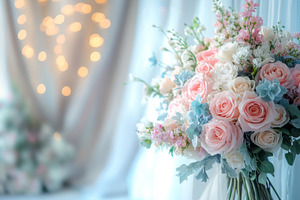 A beautiful bouquet of soft pink and blue roses, reflecting a romantic mood aga, a Background Photo by ImageMir