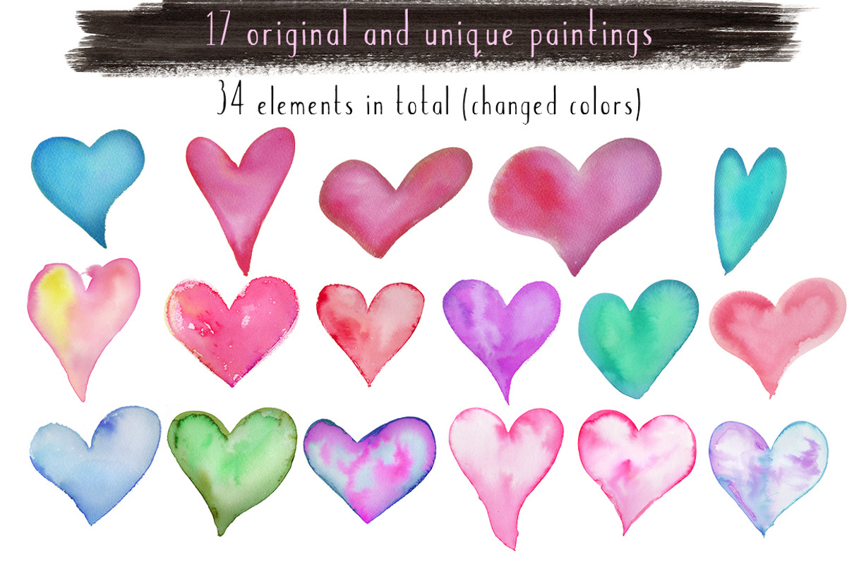 Watercolor hearts - 34 elements, an Object Graphic by Jeanina Vlad (Photo 4 of 4)
