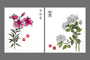 Japanese painting sumi-e. Flowers, a Decorative Illustration by Elina_Li (Thumbnail 10 of 15)