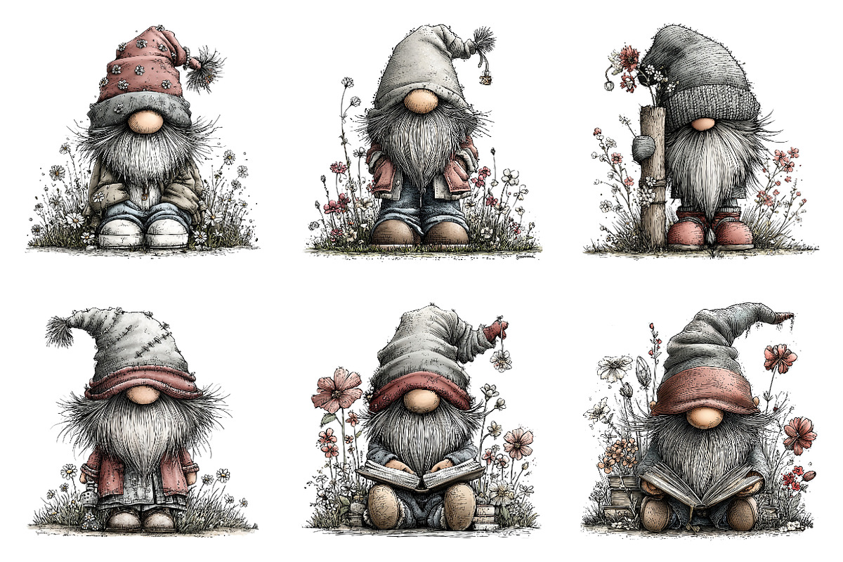 Whimsical spring gnome clipart, an Illustration by SinaCreation (Photo 5 of 11)