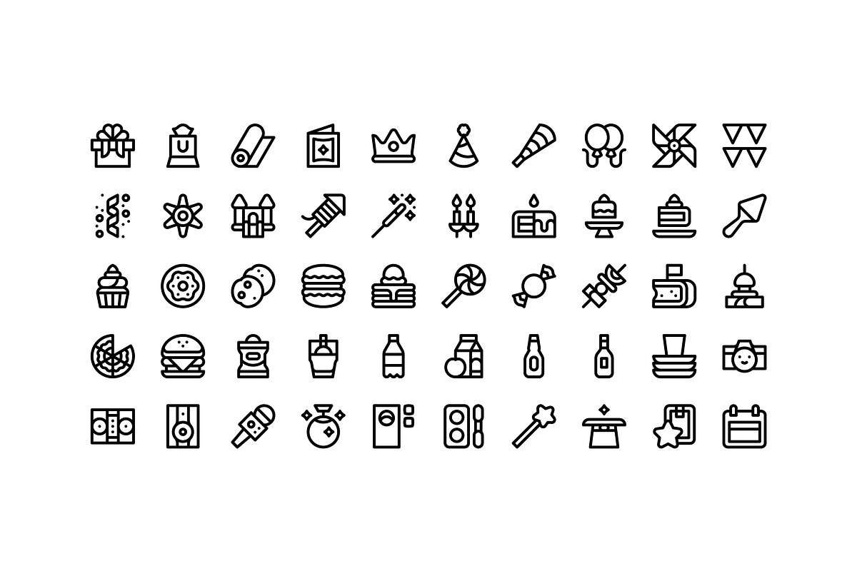 50 Birthday Party Icons, an Outline Icon by Side Project (Photo 2 of 7)