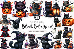 Watercolor Black Cat Halloween PNG, an Illustration by SinaCreation