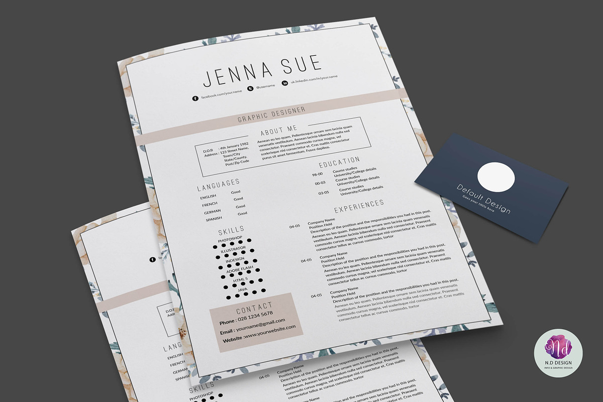 Floral 1 page resume, a Resume Template by Chic templates (Photo 3 of 4)