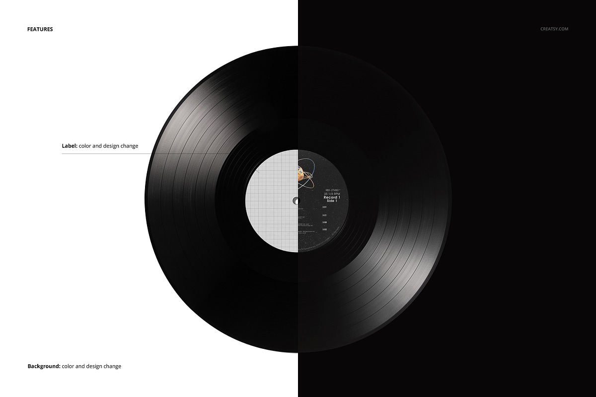 Black Vinyl Record Label Mockup, a Merchandise Mockup by creatsy5