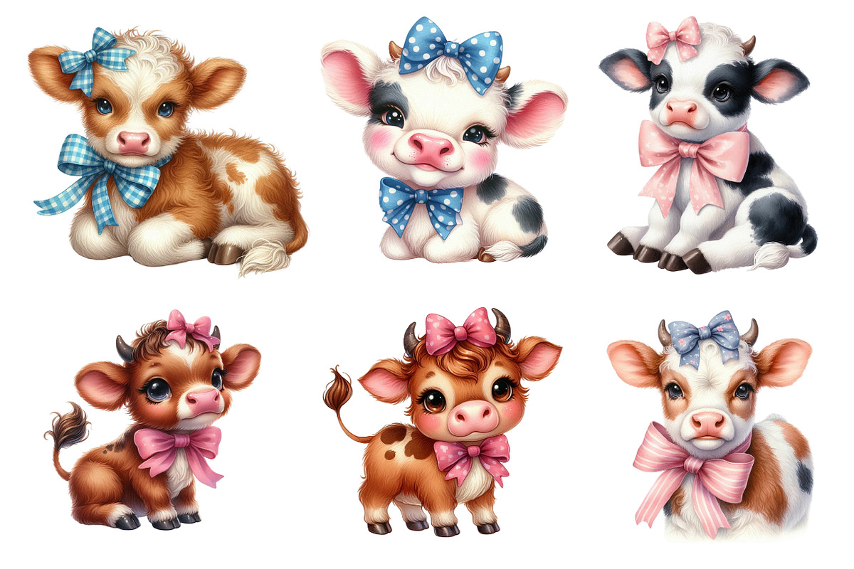 Cute Baby Cow Watercolor Clipart, an Illustration by CreationArt (Photo 4 of 6)