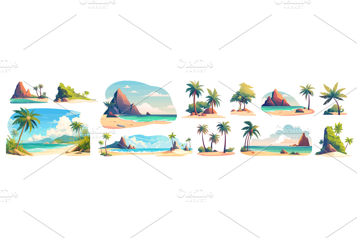 Island tropical set. Islands beach, an Object Illustration by Stock-Smart-Start