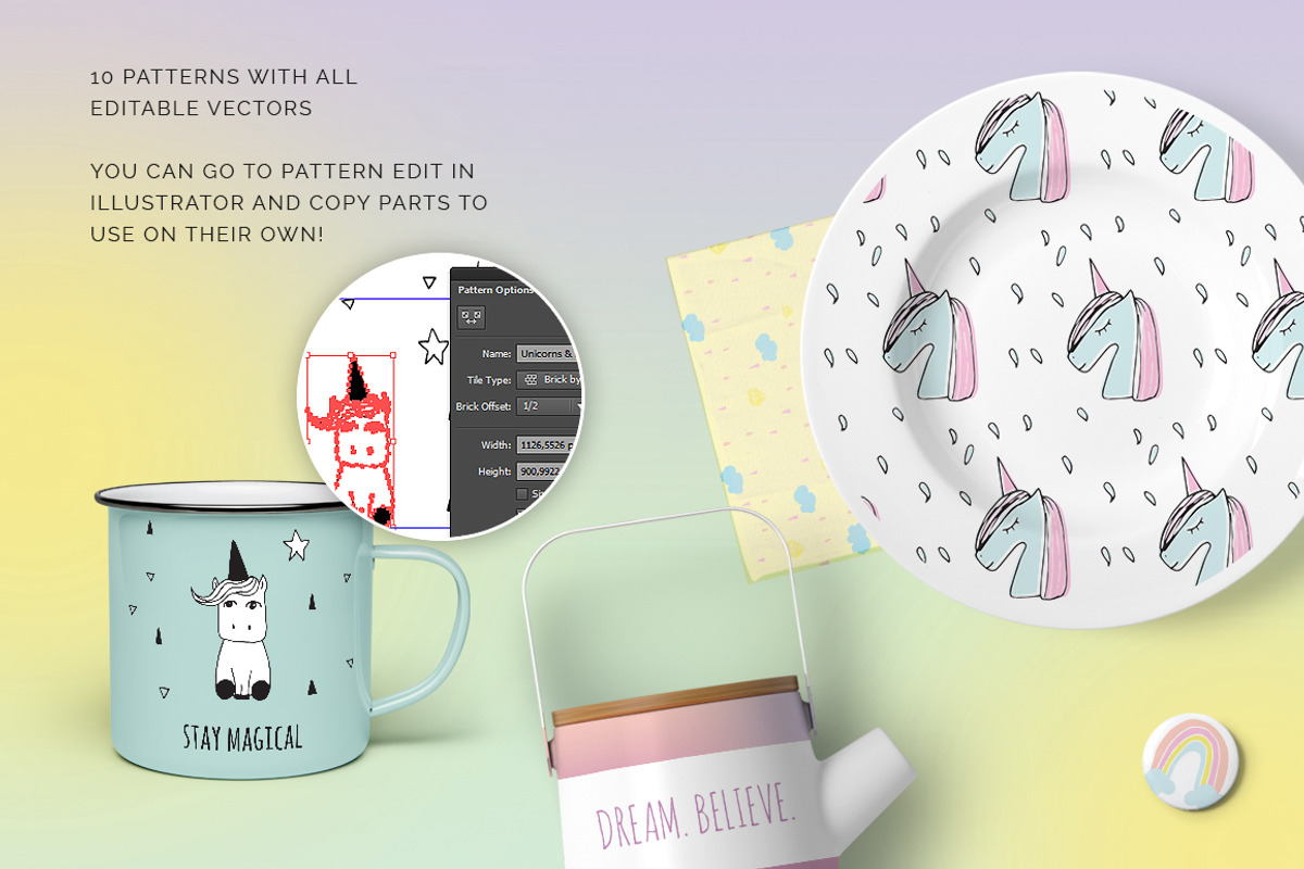 Unicorns & Rainbows Patterns, a Pattern Graphic by Youandigraphics (Photo 3 of 11)