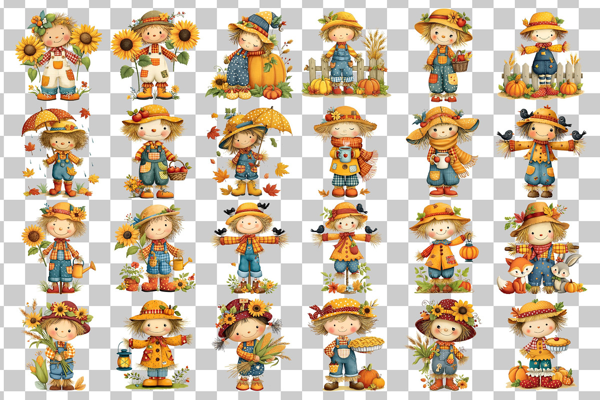 Whimsical Autumn Scarecrow Clipart, a Seasonal Illustration by Nicolle's Colorful Art (Photo 3 of 4)