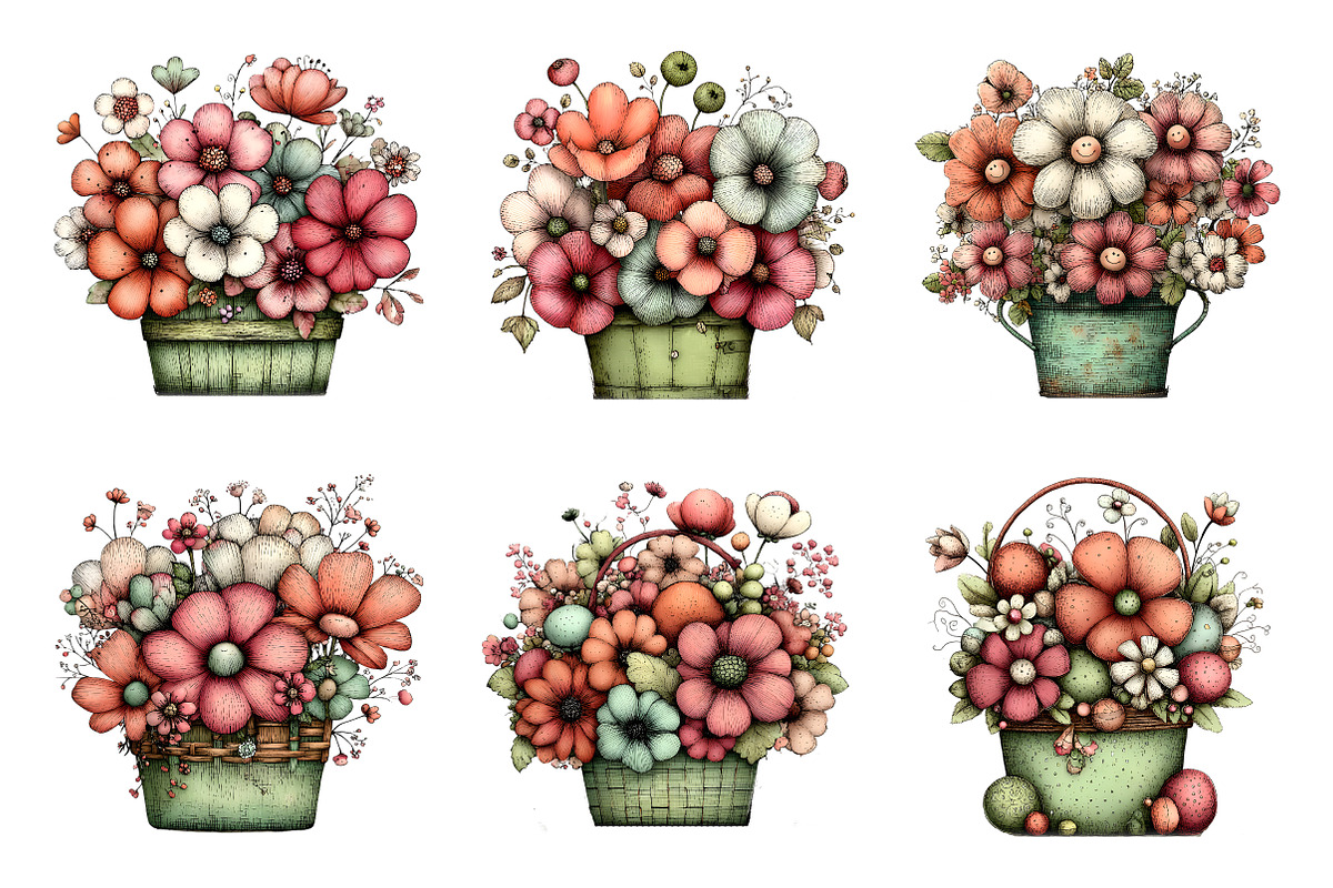 Watercolor spring flower basket PNG, an Illustration by SinaCreation (Photo 2 of 11)