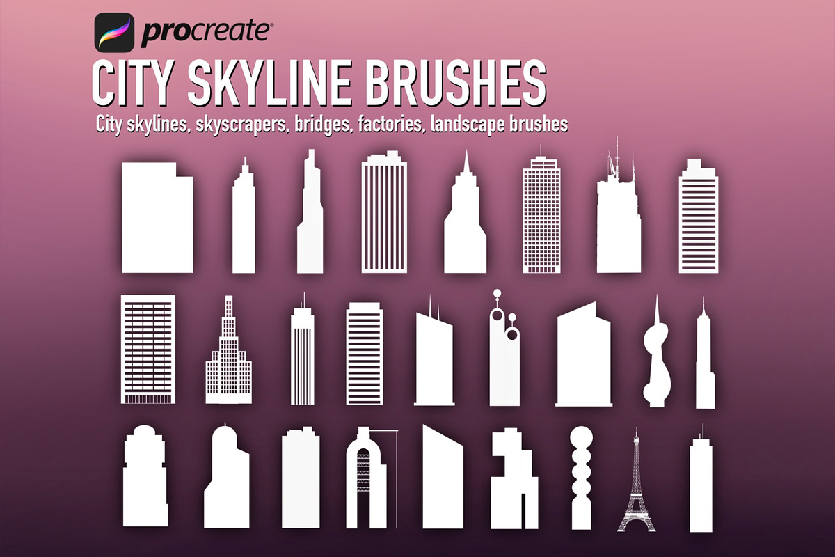 Procreate city skyline creator brush, a Brush Add-On by PDknyStudio