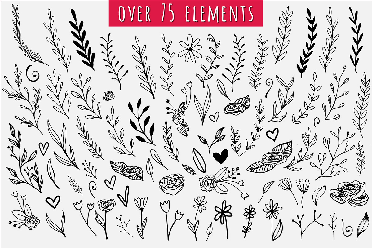 Hand Drawn Floral Wreaths + Elements, an Illustration by Anna Freya (Photo 3 of 8)