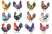 Colorful Chickens Clipart, an Illustration by Designworld (Thumbnail 2 of 5)