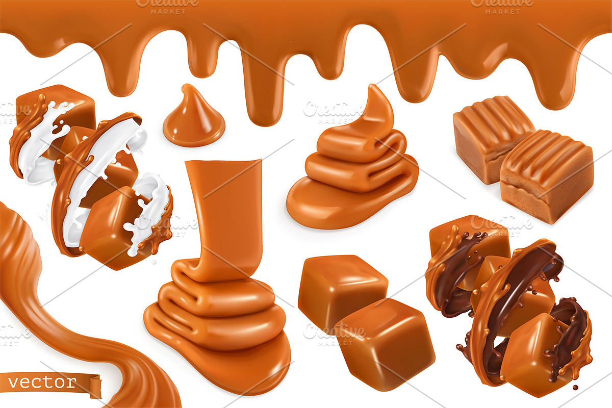 Fudge sweet caramel realistic vector, a Decorative Illustration by Allevinatis Studio (Photo 1 of 5)