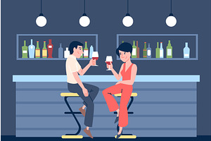 Couple dating in bar. Man and woman, a Food Illustration by LadadikArt