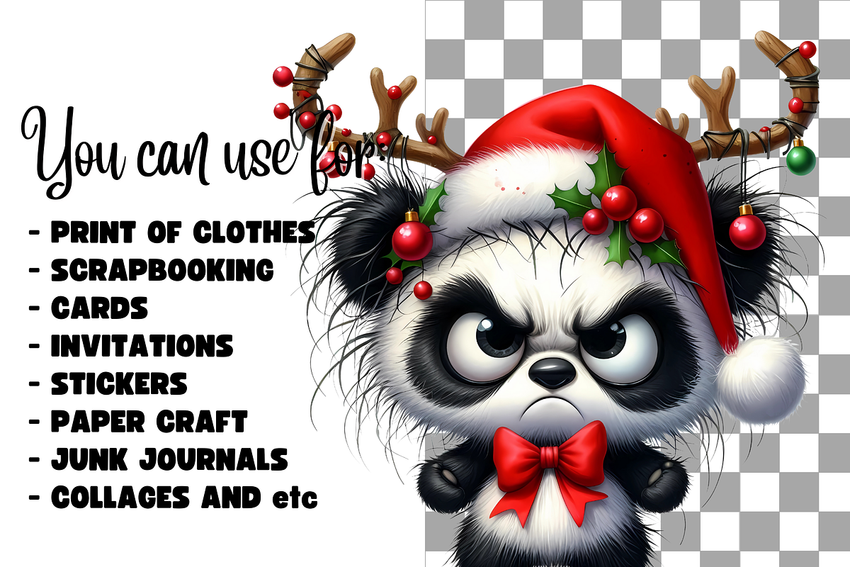 Grumpy Christmas panda clipart, an Animal Illustration by AnetArtStore (Photo 5 of 7)