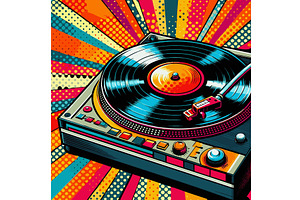 Pop Art Style Turntable with Vinyl, an Illustration by AlexArt