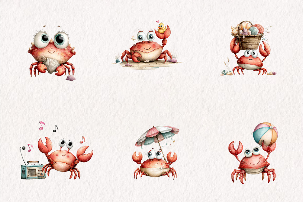 Cute Beach Crab PNG Clipart Bundle, a Seasonal Illustration by CreationArt (Photo 3 of 7)