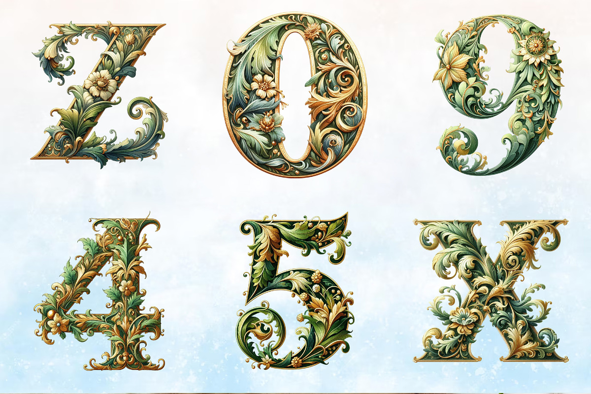 Watercolor Green & Gold Alphabet Cl, a Seasonal Illustration by Rose Art (Photo 4 of 5)