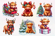 Cute Christmas Highland Cow Clipart, an Illustration by Dream Creation (Thumbnail 5 of 7)
