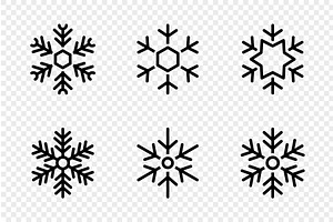 Six black snowflakes on transparent, an Object Illustration by GraphiShop