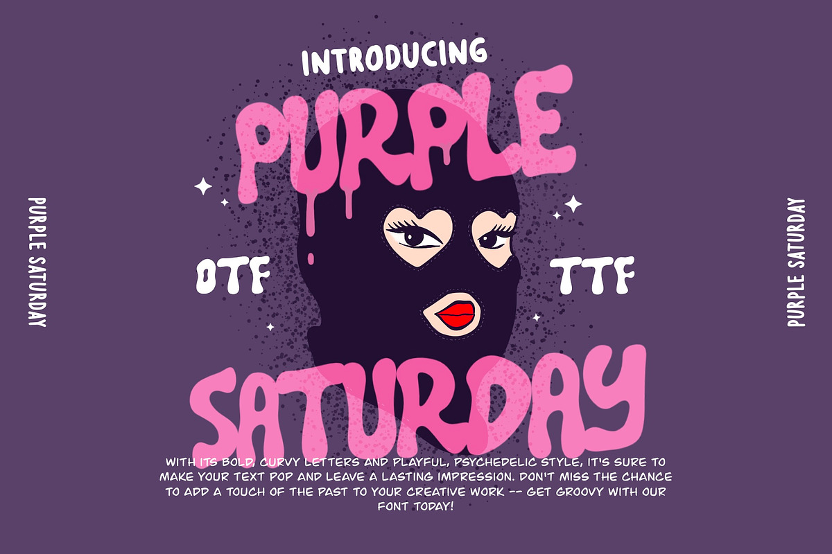 Purple Saturday Font - Groovy Font, a Handwritten Font by ariodsgn (Photo 1 of 7)