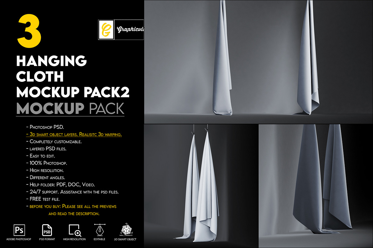 Hanging cloth mockup pack2, a Mockup by GraphicVil (Photo 1 of 7)