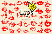Lips Red hand draw Clipart, an Object Graphic by Samira (Thumbnail 1 of 3)