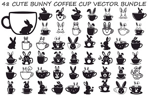 Cute Bunny Coffee Cup Vector Bundle, an Illustration by Designs_River