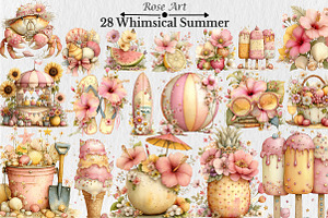 Whimsical Summer Clipart, a Seasonal Illustration by Rose Art