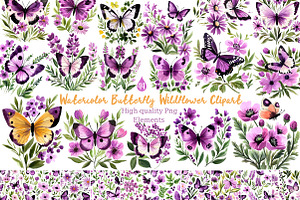 Watercolor Butterfly Wildflower Clip, a Seasonal Illustration by Daily.Designs