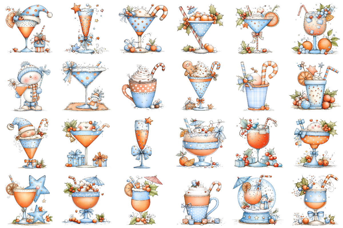 Whimsical Christmas Cocktail Clipart, an Illustration by designcity5 (Photo 2 of 5)