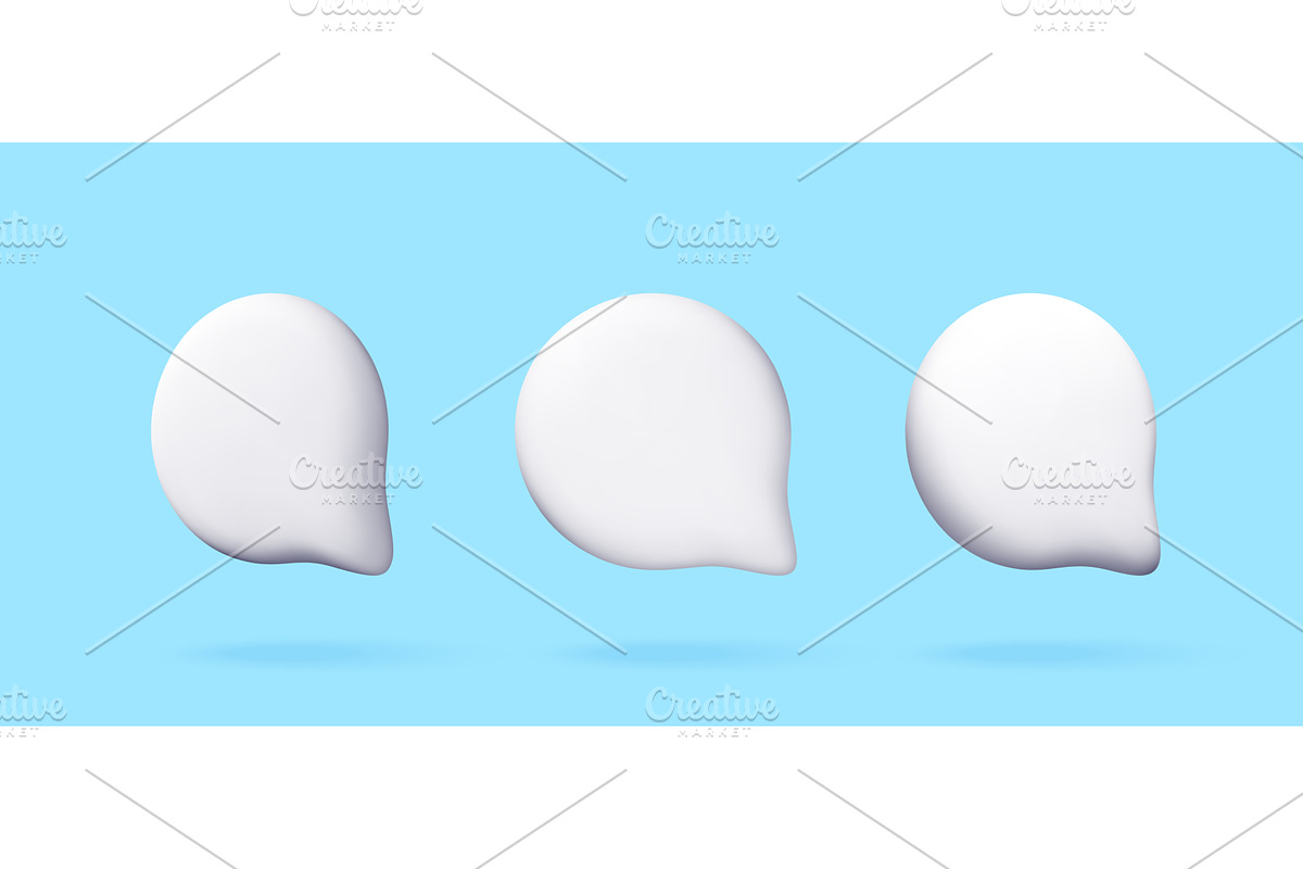 Three white 3D speech bubbles, an Illustration by Abscent