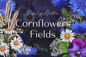 Seamless Pattern Cornflowers Fields