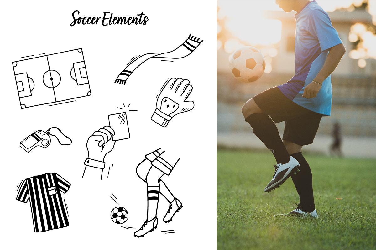 Soccer doodle vector line set, an Object Graphic by ElenaPlatovaArt (Photo 2 of 5)